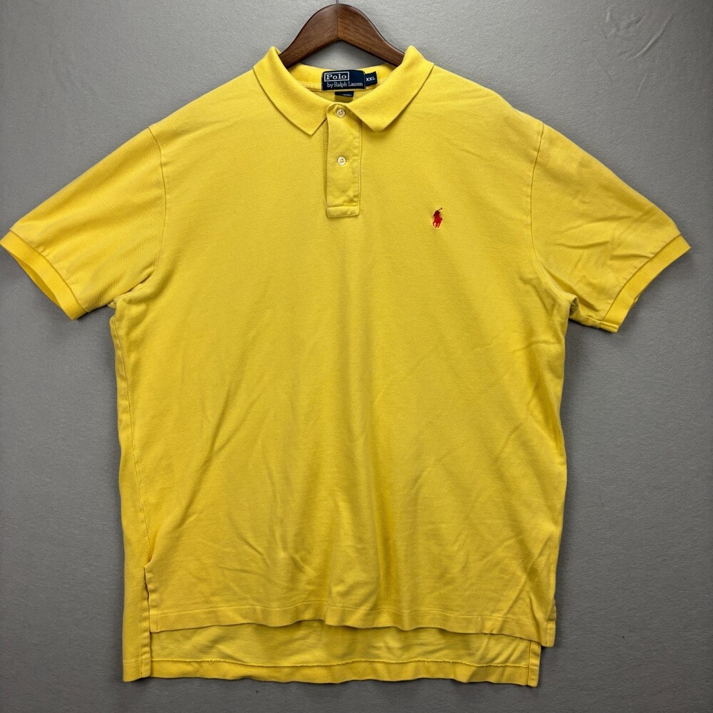 Vintage Polo Ralph Lauren Mens XXL Polo Shirt Yellow Red Pony 100% Cotton VTG90s